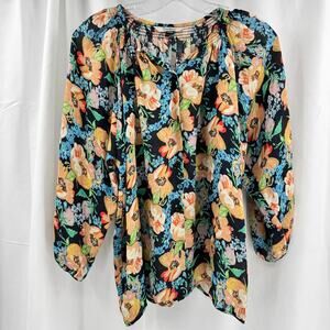 Tucker Silk Floral Button Front Blouse Top Sz S Multi